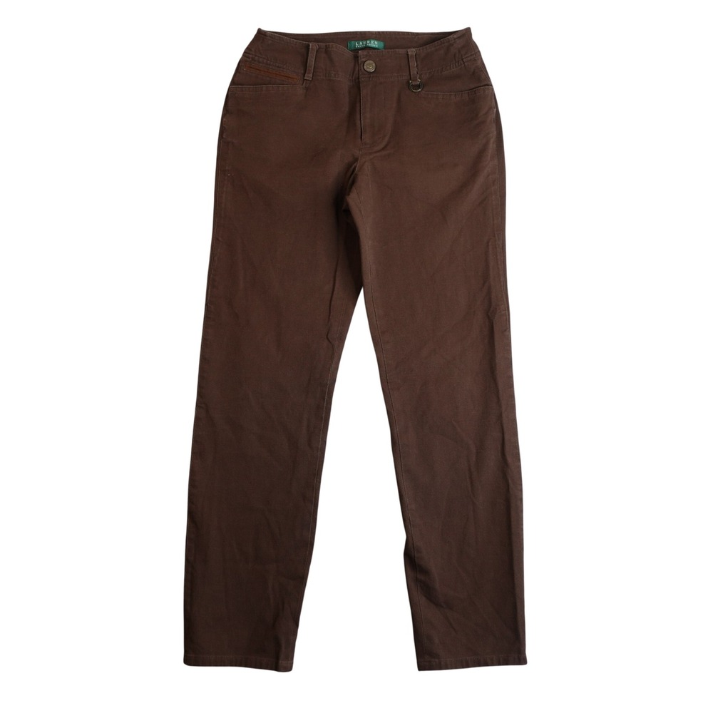 Lauren Ralph Lauren Straight Leg Pants Womens 8 Brown Equestrian Classic Stretch